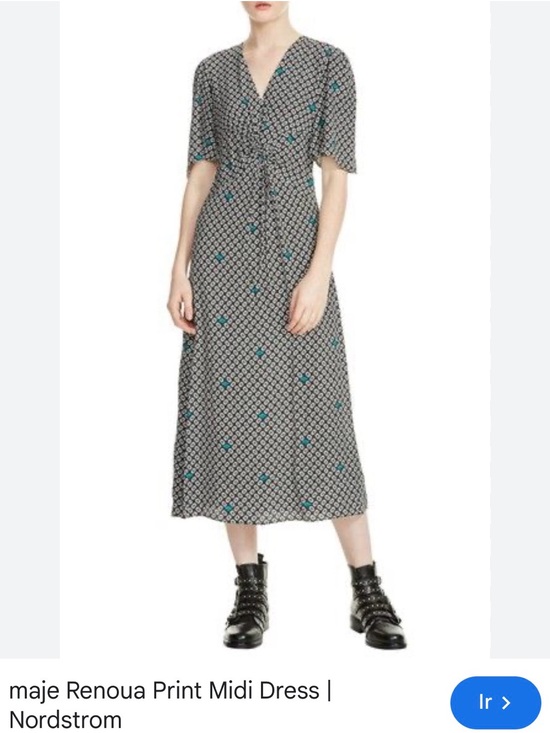 Maje Dresses & Skirts - Maje Black Midi Dress with Teal Dot Print